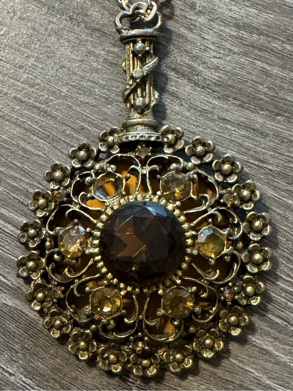 Sam Fink Design Amber Rhinestone Mirror Pendant